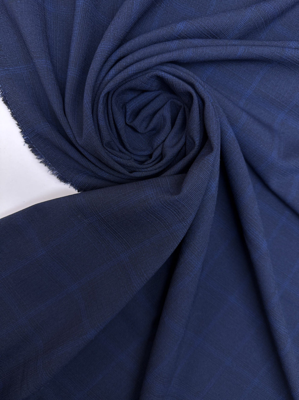 Wool Polyamide Elastane Checked Blue Fabric