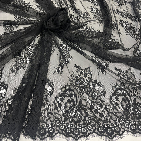 3 Yards Chantilly Embroidered Lace Fabric with Eyelash Scallop
