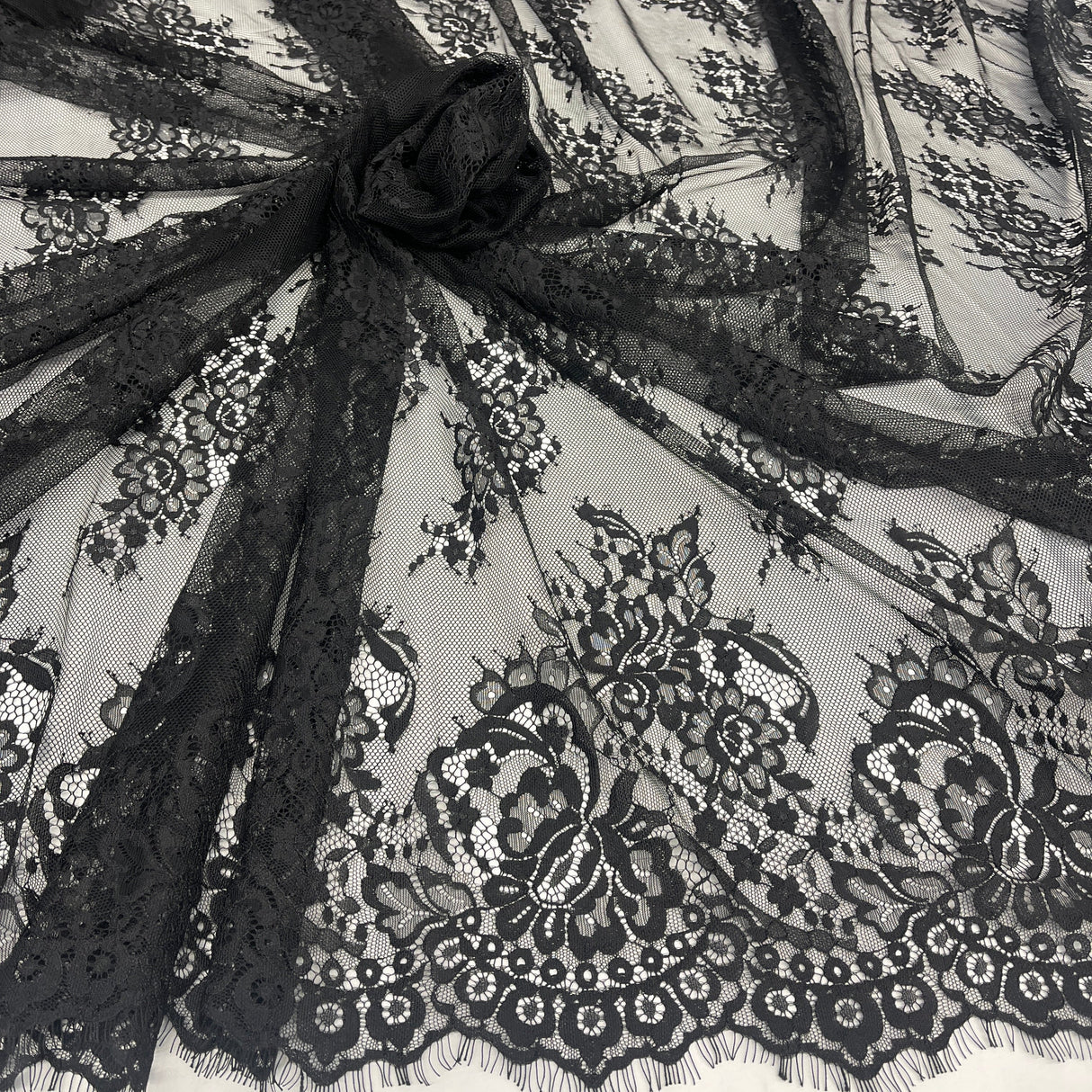 Embroidered Lace Fabric with Eyelash Scallop