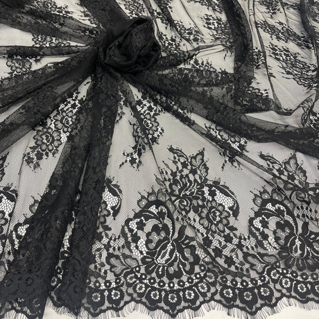 Embroidered Lace Fabric with Eyelash Scallop