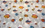 Ibiza Fish 100 Percent Cotton Fabric - Tropical Reef Fish Print, Coral, Ocean Blue, Turquoise, 23" Horizontal Repeat, 27" Vertical Repeat, 220 GSM (1 Yard)
