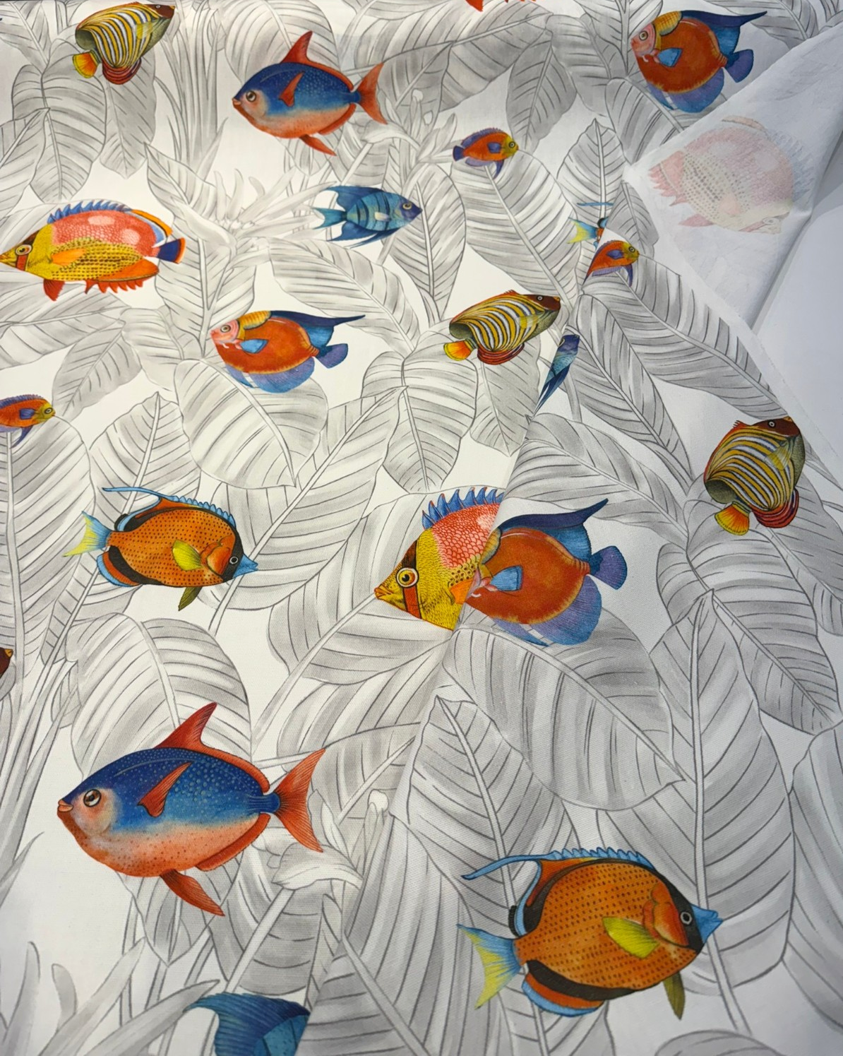 Ibiza Fish 100 Percent Cotton Fabric - Tropical Reef Fish Print, Coral, Ocean Blue, Turquoise, 23" Horizontal Repeat, 27" Vertical Repeat, 220 GSM (1 Yard)