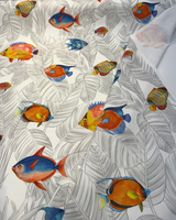 Ibiza Fish 100 Percent Cotton Fabric - Tropical Reef Fish Print, Coral, Ocean Blue, Turquoise, 23" Horizontal Repeat, 27" Vertical Repeat, 220 GSM (1 Yard)