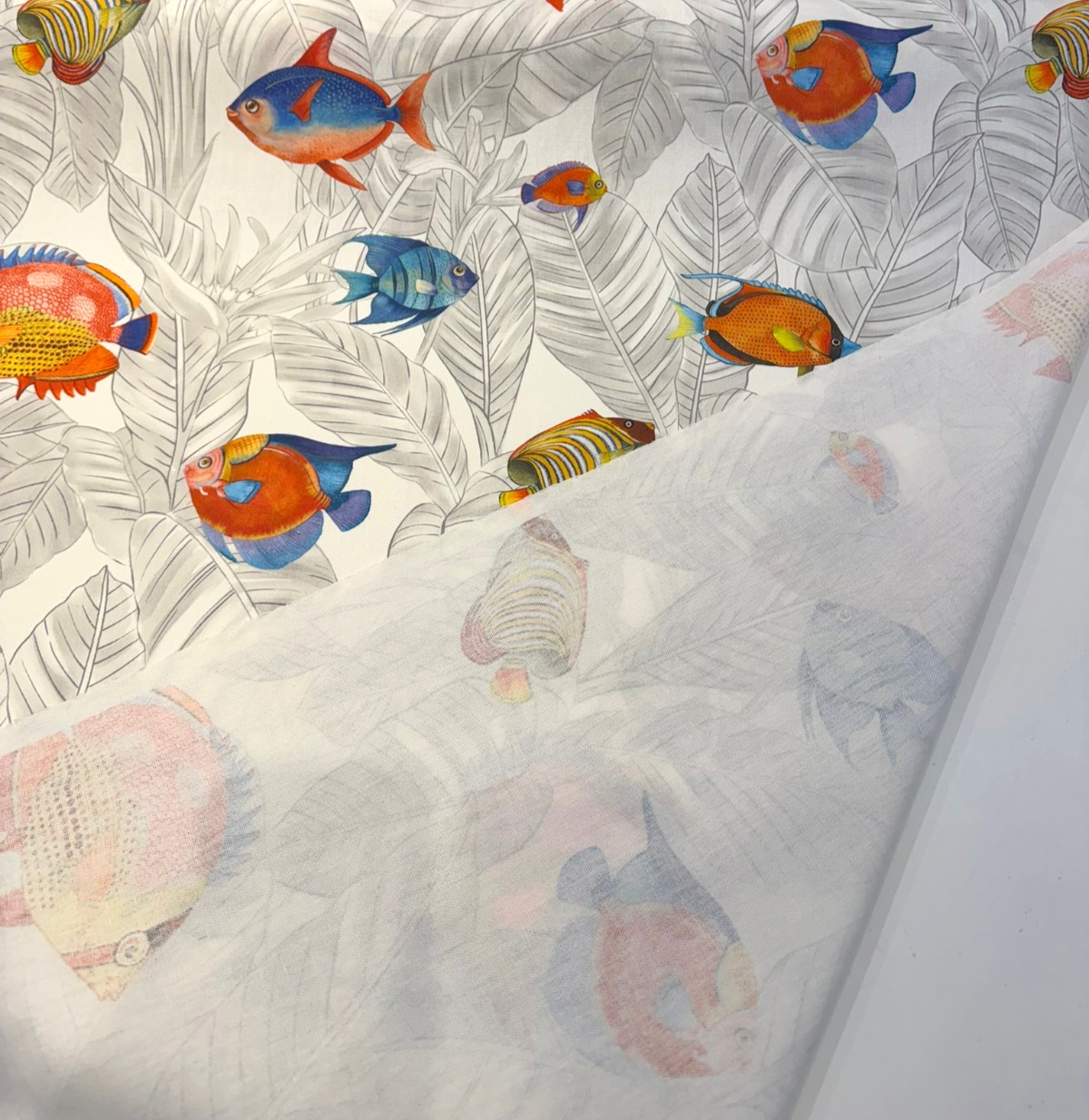 Ibiza Fish 100 Percent Cotton Fabric - Tropical Reef Fish Print, Coral, Ocean Blue, Turquoise, 23" Horizontal Repeat, 27" Vertical Repeat, 220 GSM (1 Yard)