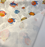Ibiza Fish 100 Percent Cotton Fabric - Tropical Reef Fish Print, Coral, Ocean Blue, Turquoise, 23" Horizontal Repeat, 27" Vertical Repeat, 220 GSM (1 Yard)