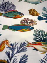 Capri Reef Fish Cotton Fabric - Coastal Digital Print, Coral Ocean Blue Turquoise Golden Yellow Sunset Orange, 23" Horizontal Repeat, 27" Vertical Repeat (By The Yard)