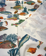 Capri Reef Fish Cotton Fabric - Coastal Digital Print, Coral Ocean Blue Turquoise Golden Yellow Sunset Orange, 23" Horizontal Repeat, 27" Vertical Repeat (By The Yard)