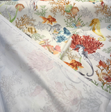Seaworld Coral Reef Multi Cotton Fabric - Off-White, Fish And Seahorse Coral Reef Print, 23" Horizontal Repeat (1 Yard)