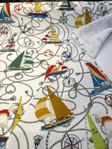 Nautical Sailing Sailboats & Rope Cotton Fabric - Coastal Drapery Upholstery, Multi Color Nautical Print, 27.5" Horizontal Repeat, 26" Vertical Repeat (1 Yard)