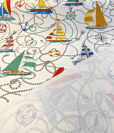 Nautical Sailing Sailboats & Rope Cotton Fabric - Coastal Drapery Upholstery, Multi Color Nautical Print, 27.5" Horizontal Repeat, 26" Vertical Repeat (1 Yard)