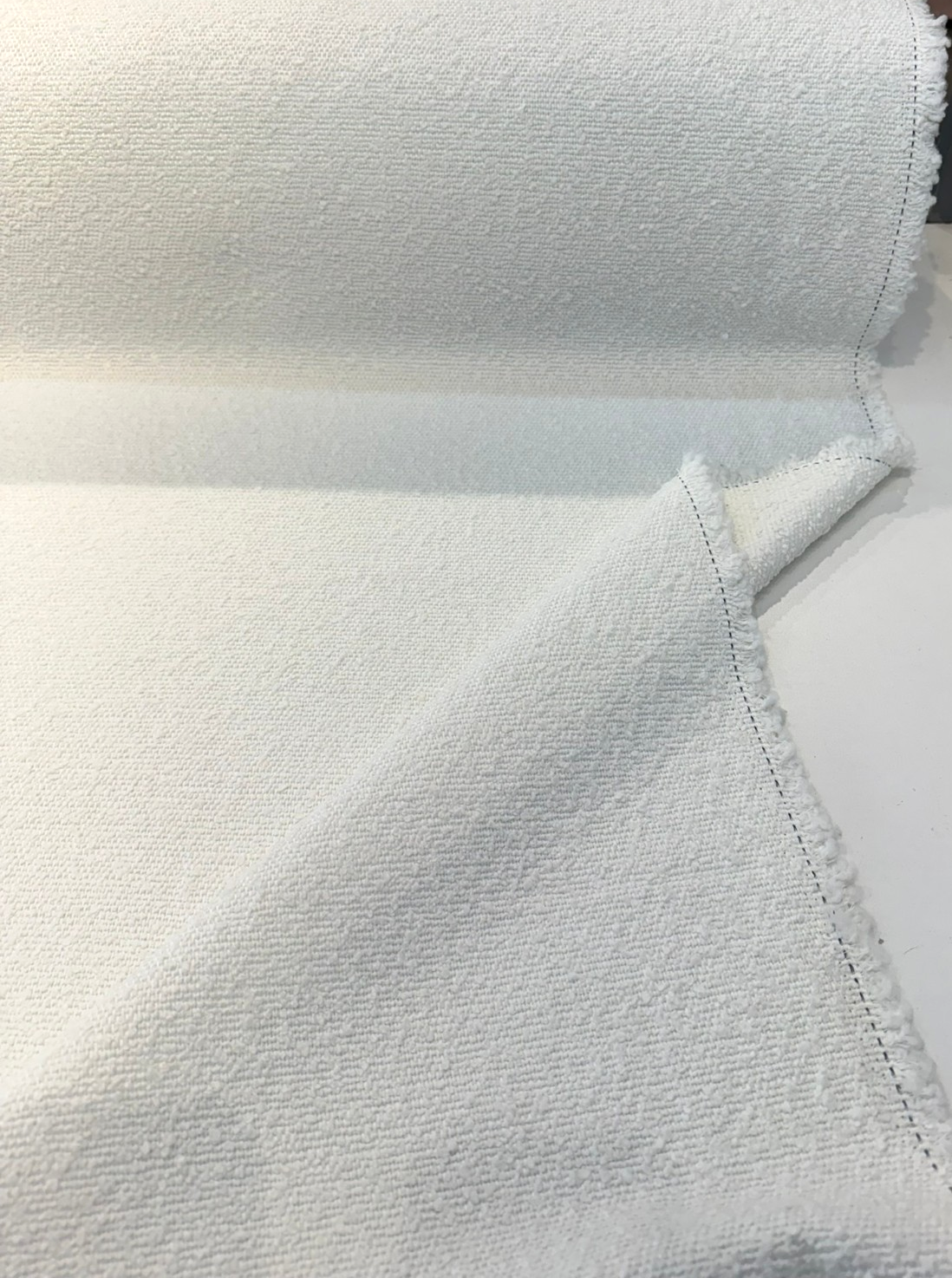 Bloke Boucle Upholstery Fabric - Snow White, 54" Width, Railroaded (1 Yard)