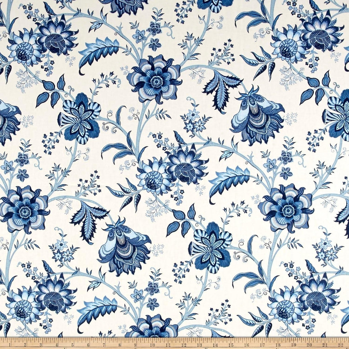 Island Gem P Kaufmann Fabric - Blue Porcelain Floral Vine, 54" Width (1 Yard)
