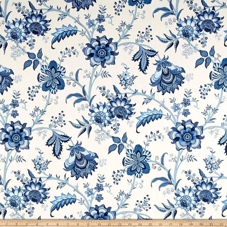 Island Gem P Kaufmann Fabric - Blue Porcelain Floral Vine, 54" Width (1 Yard)