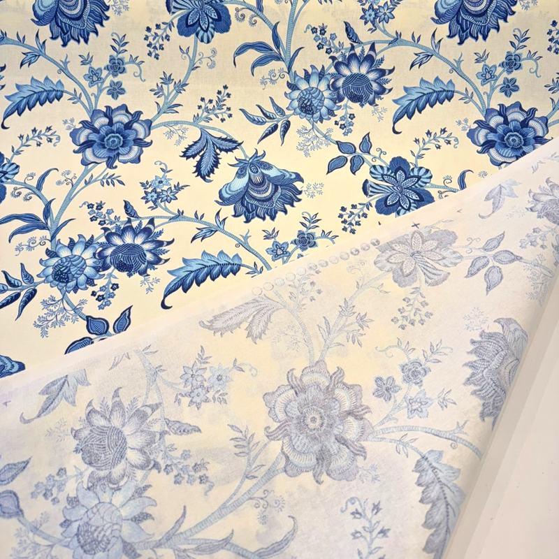 Island Gem P Kaufmann Fabric - Blue Porcelain Floral Vine, 54" Width (1 Yard)