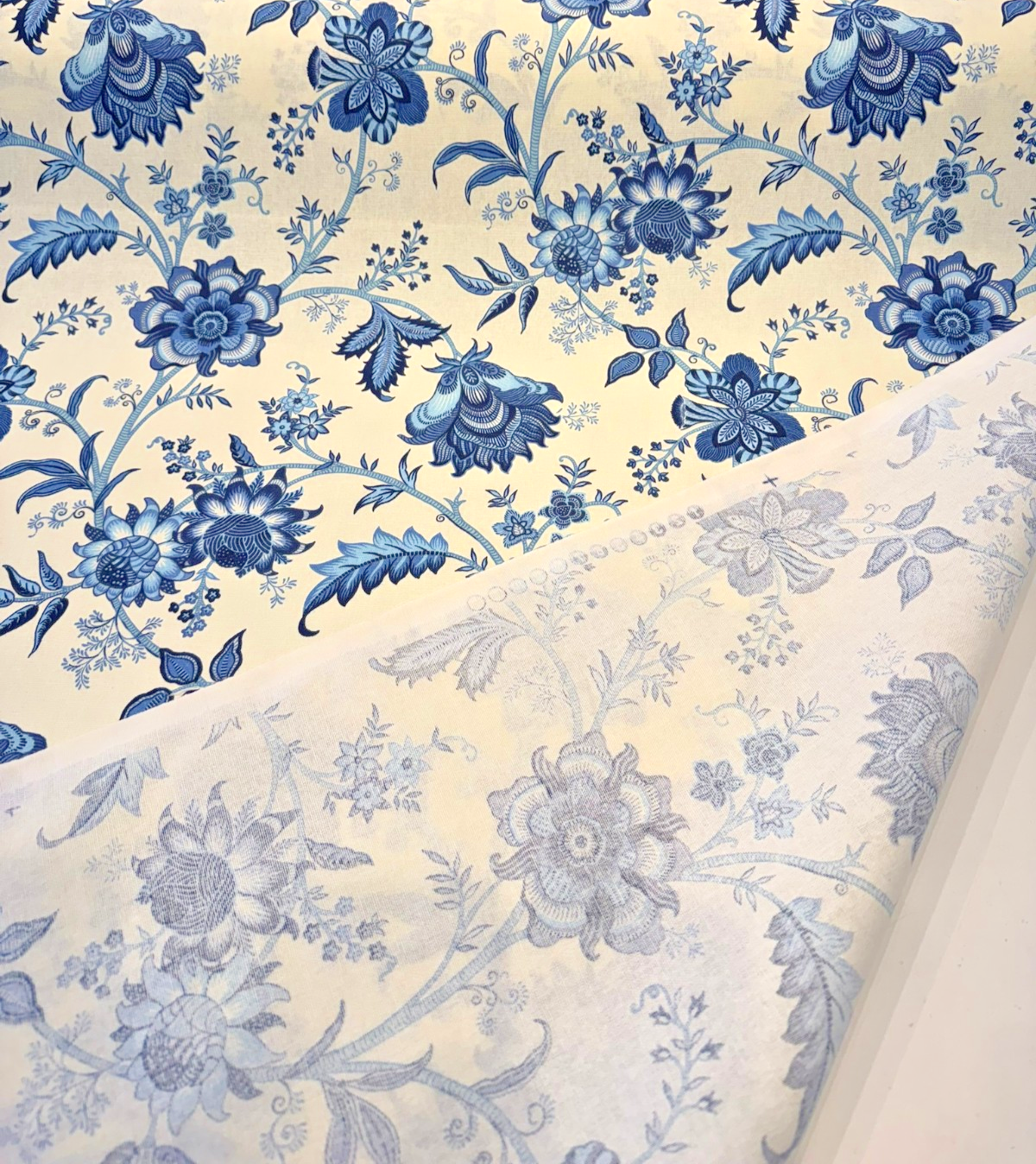 Island Gem P Kaufmann Fabric - Blue Porcelain Floral Vine, 54" Width (1 Yard)