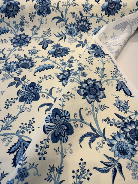 Island Gem P Kaufmann Fabric - Blue Porcelain Floral Vine, 54" Width (1 Yard)