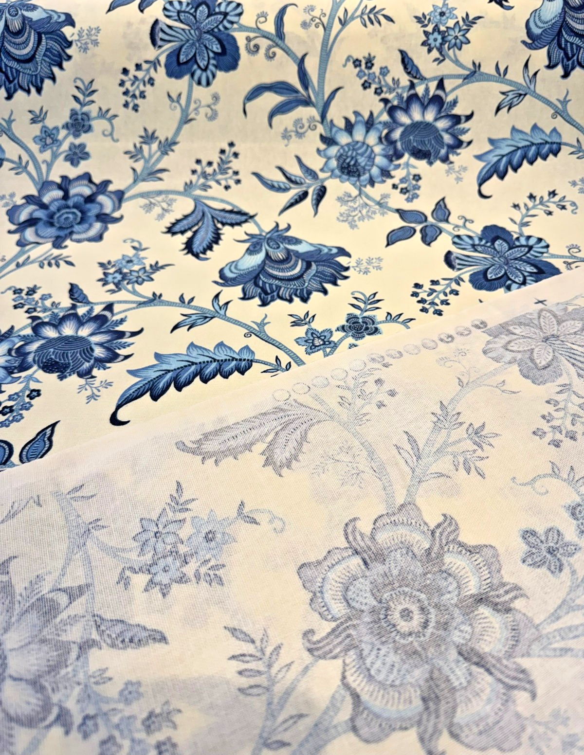 Island Gem P Kaufmann Fabric - Blue Porcelain Floral Vine, 54" Width (1 Yard)