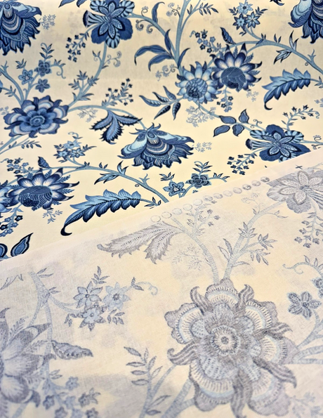 Island Gem P Kaufmann Fabric - Blue Porcelain Floral Vine, 54" Width (1 Yard)