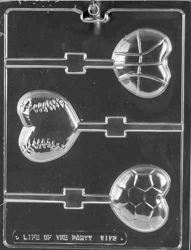 Sports Themed Heart Lolly Chocolate Mold - LPV172