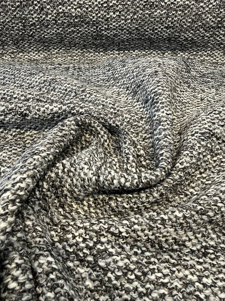 Dreamy Volcanic Black Gray Revolution Boucle Upholstery Fabric - Volcanic Black Gray Beige, Bouclé Texture, 54" Width (1 Yard)