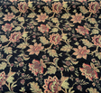 Naomi Chenille Fabric - Black Burgundy Gold Floral, 56" Width (By The Yard)