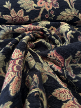 Naomi Chenille Fabric - Black Burgundy Gold Floral, 56" Width (By The Yard)