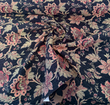 Naomi Chenille Fabric - Black Burgundy Gold Floral, 56" Width (By The Yard)