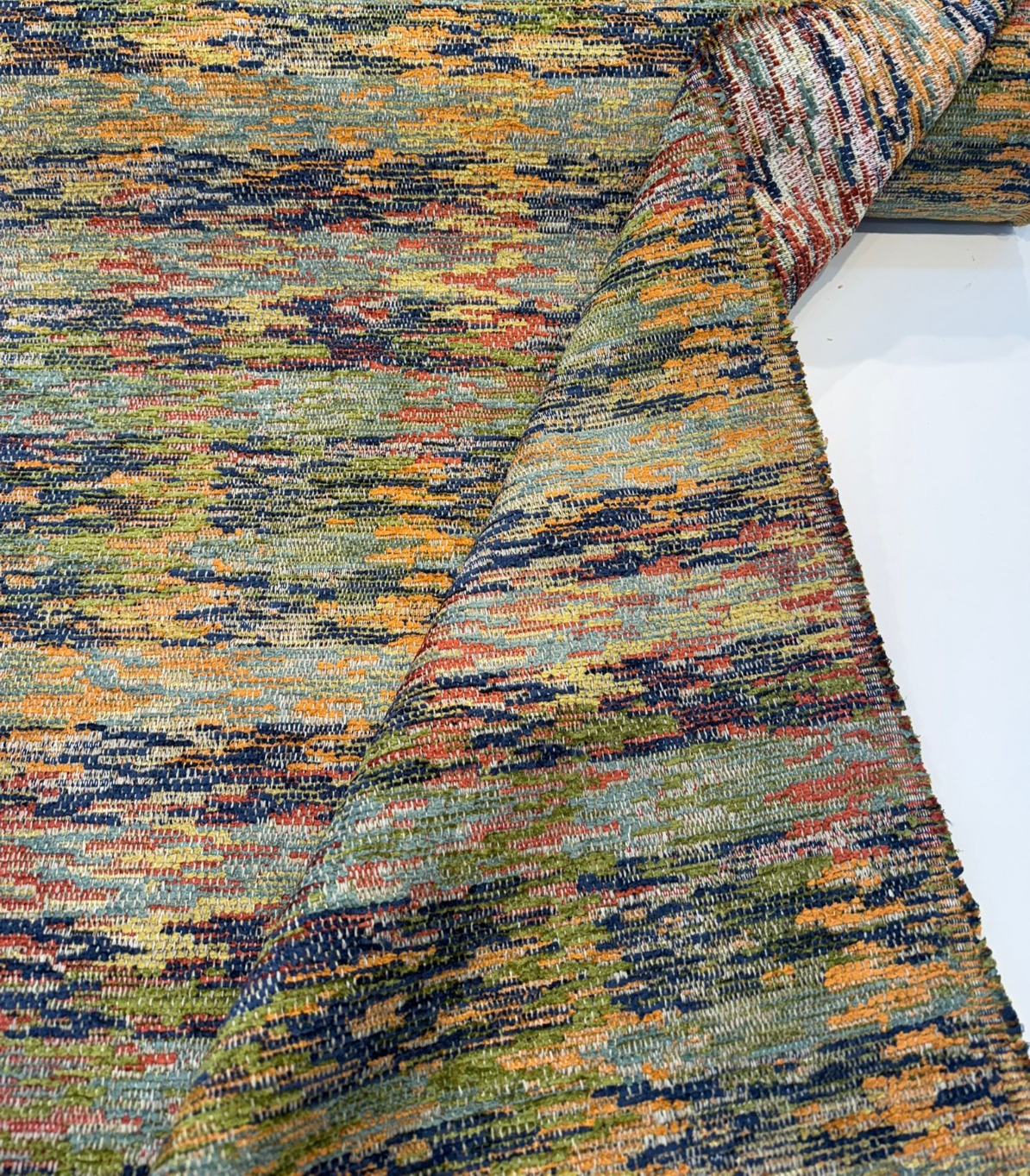 Karoo Belgian Multicolor Chenille Upholstery Fabric - Multicolor Ikat Tribal Inspired Texture, 56" Width (1 Yard)