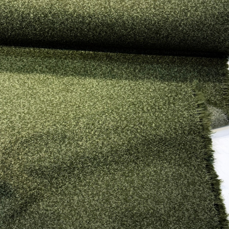Rio Spinach Green Boucle Designer Upholstery Fabric - Spinach Green, Textured Bouclé, 55" Width (1 Yard)