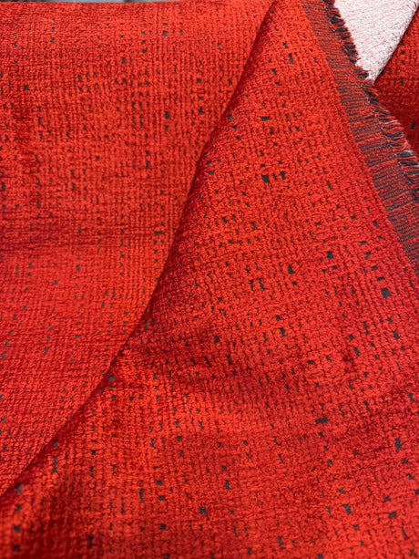 Fort Morgan Chenille Fabric - Crimson Red, 54" Width, 14.25" Horizontal / 14.25" Vertical Repeat (1 Yard)