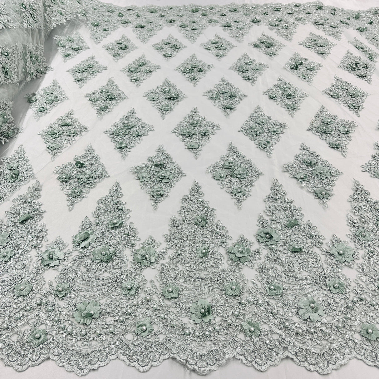 Beaded 3D Floral Lace Mesh