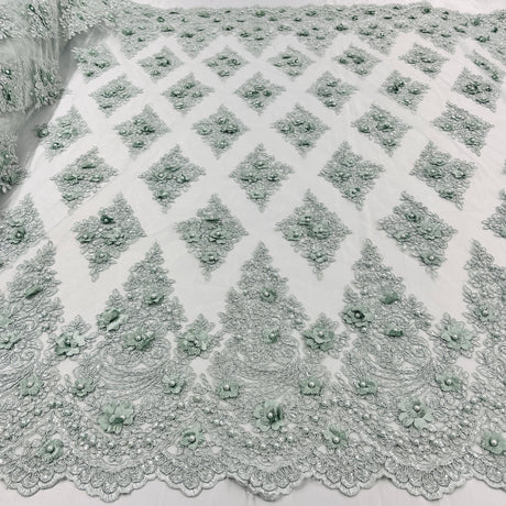 Beaded 3D Floral Lace Mesh
