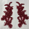 Beaded Corded Floral Lace Applique Polyester Fabric - Floral Embroidered, 9" X 2.5" Each Side (1 Pair)