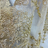 Corded Bridal Lace Polyester Fabric - Embroidered Floral Design, 52" Width (1 Yard)