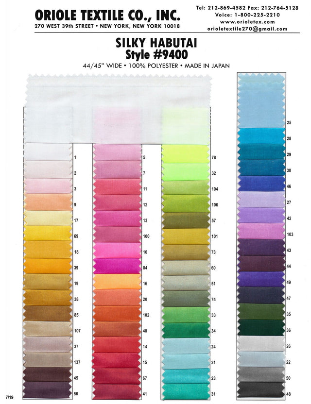 Silky Habutai Polyester Fabric - Color #1, 45" Width (1 Yard)