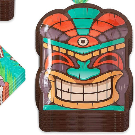 8 Count Tiki Mask Shaped Paper Dessert Plates 7x8 Inch Disposable Party Tableware for Luau Tropical Party