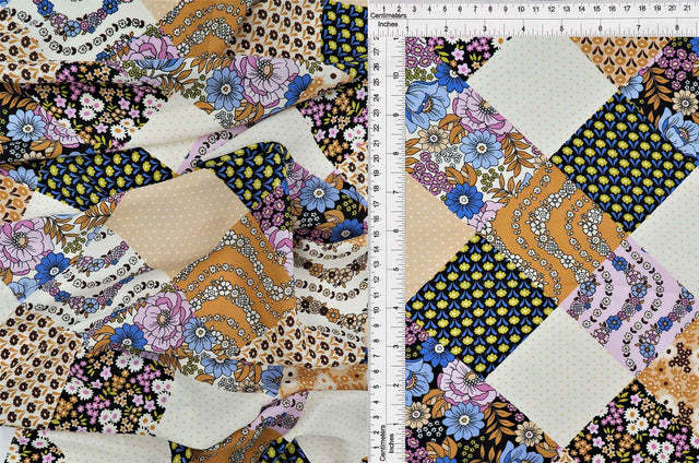 Floral Patchwork Wool Dobby Print Fabric
