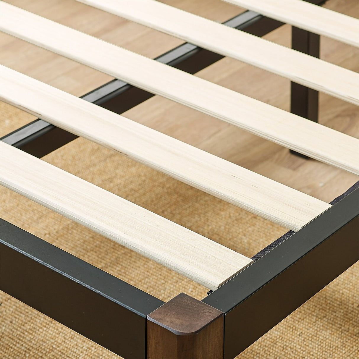 Mainstays Metal Bed Frame with Wood Legs, Black, Twin