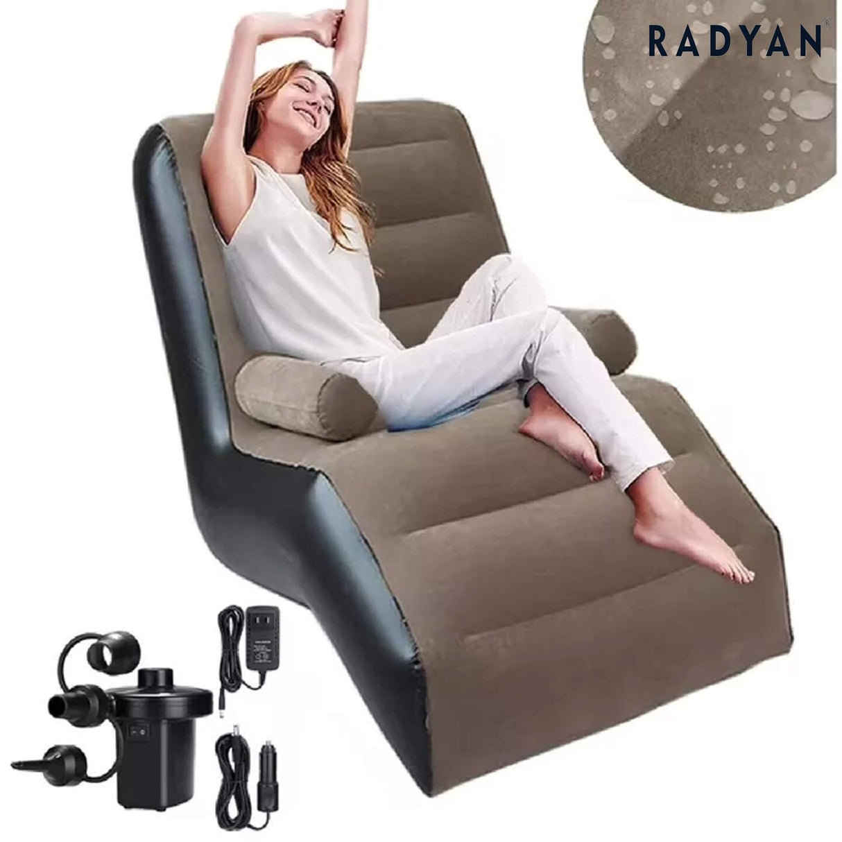 Inflatable Brown Sofa Chair with Air Pump Foldable Lounge with Armrests for Indoor Outdoor Use