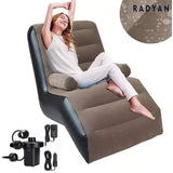 Inflatable Brown Sofa Chair with Air Pump Foldable Lounge with Armrests for Indoor Outdoor Use