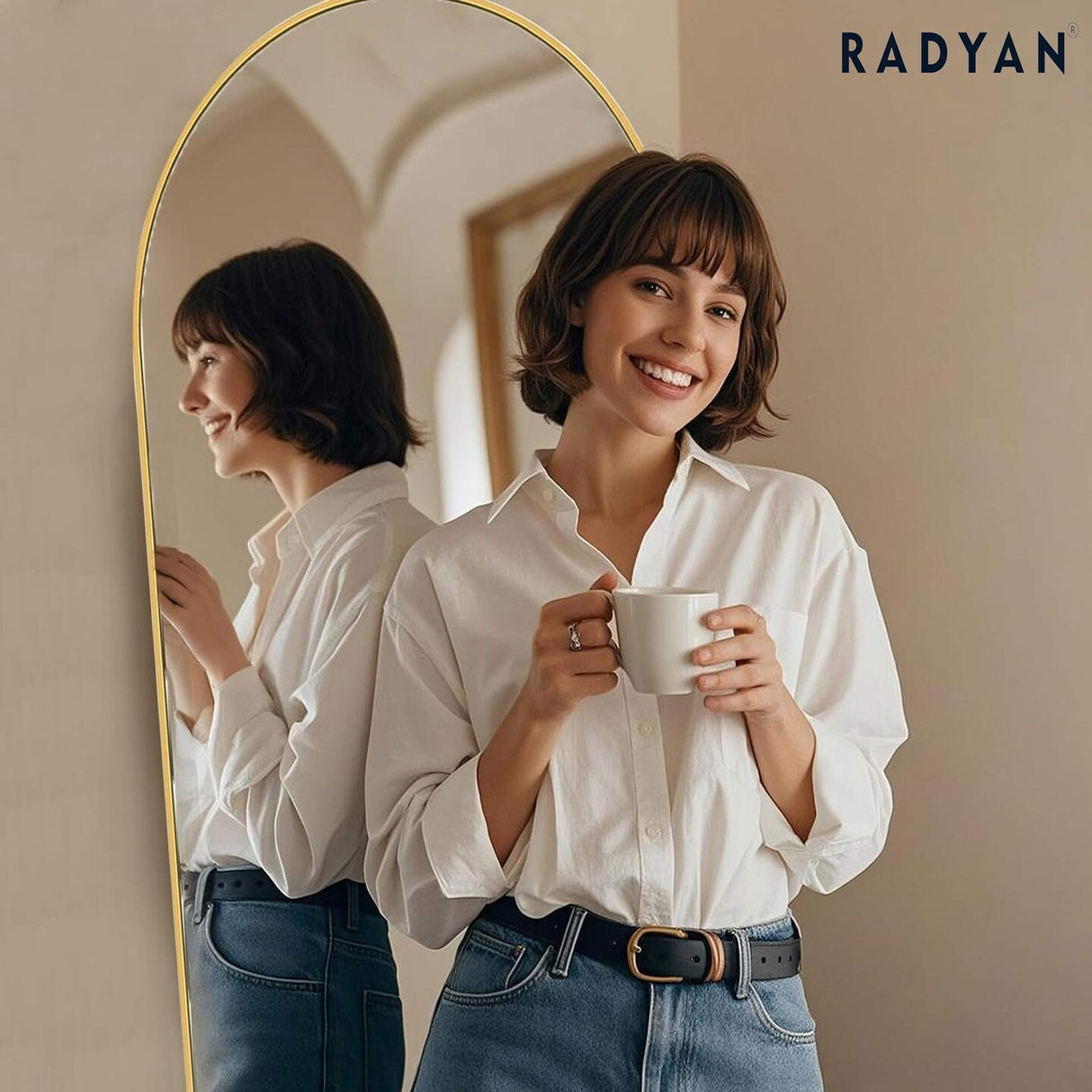 Vlush Full Length Mirror, 65"x22" with Aluminum Frame (Gold)