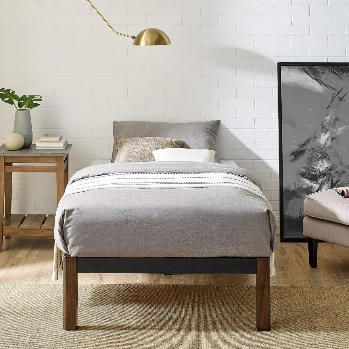 Mainstays Metal Bed Frame with Wood Legs, Black, Twin