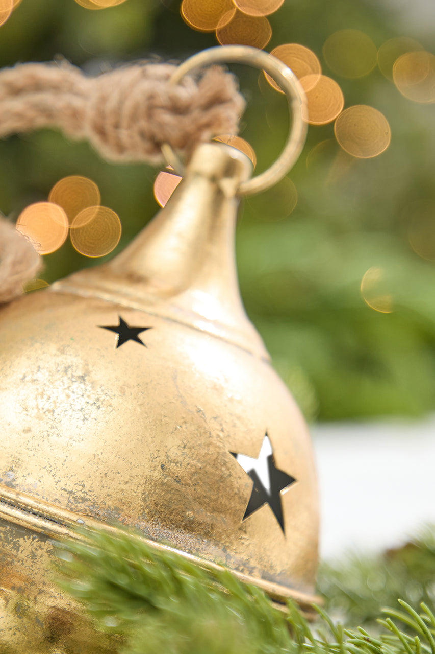 7.75" Gold Metal Bell with Jute Rope