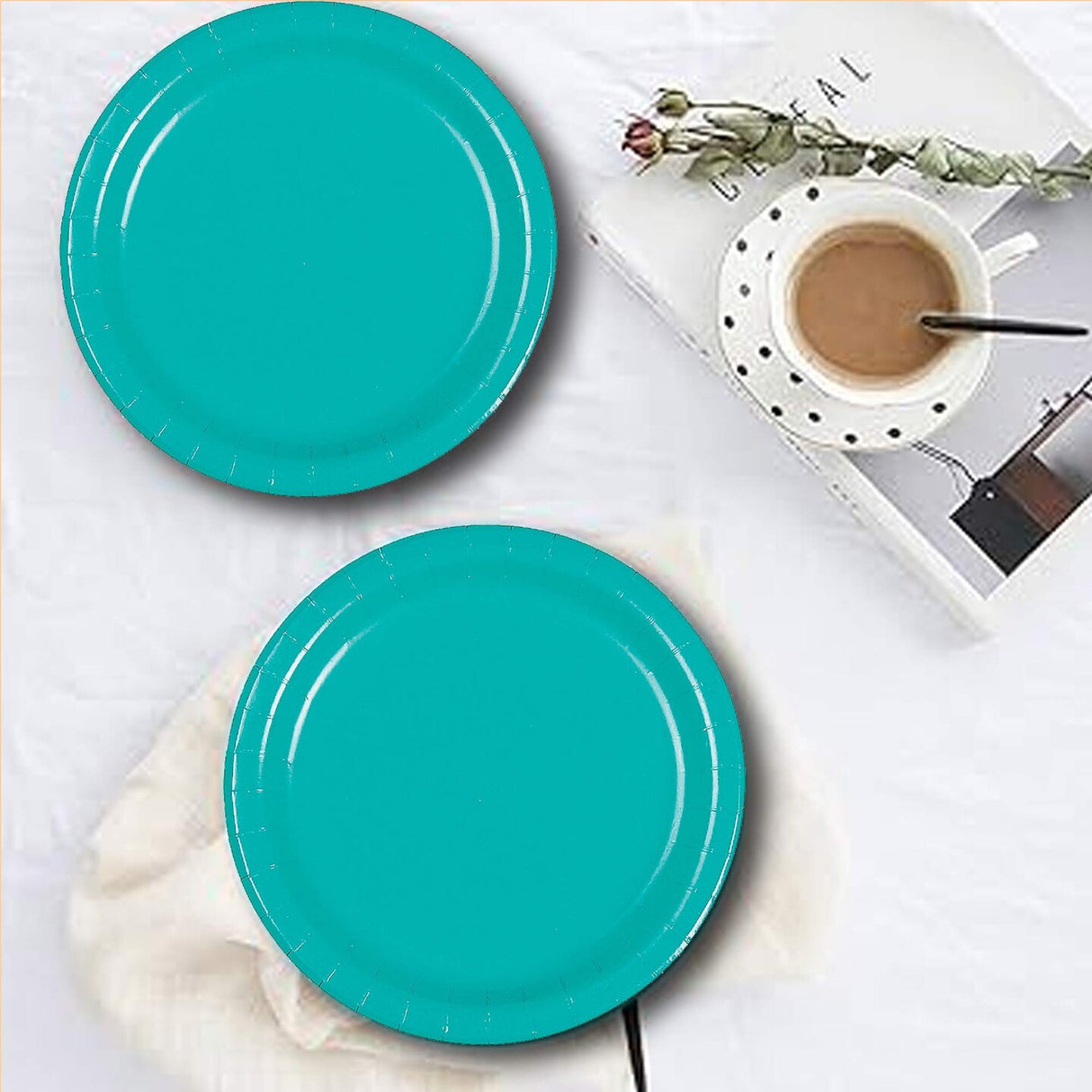 24 Count Teal Color Paper Dessert Plates for Birthday Wedding Party 7"