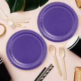 24 Count Purple Round Paper Plates 7 Inch for Royal Party Snacks