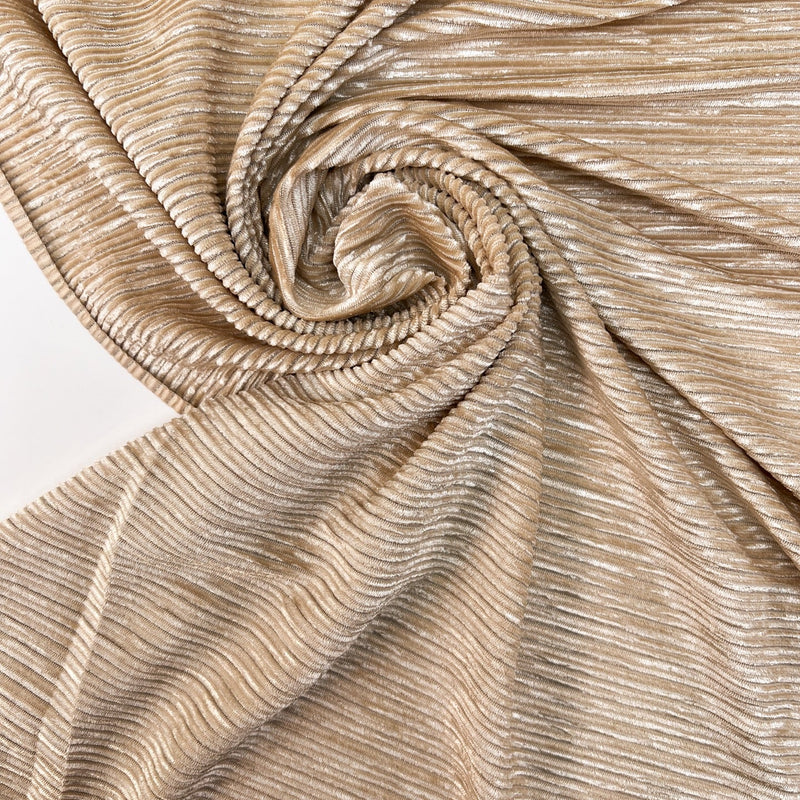 Beige Ribbed Knitted Lurex Fabric