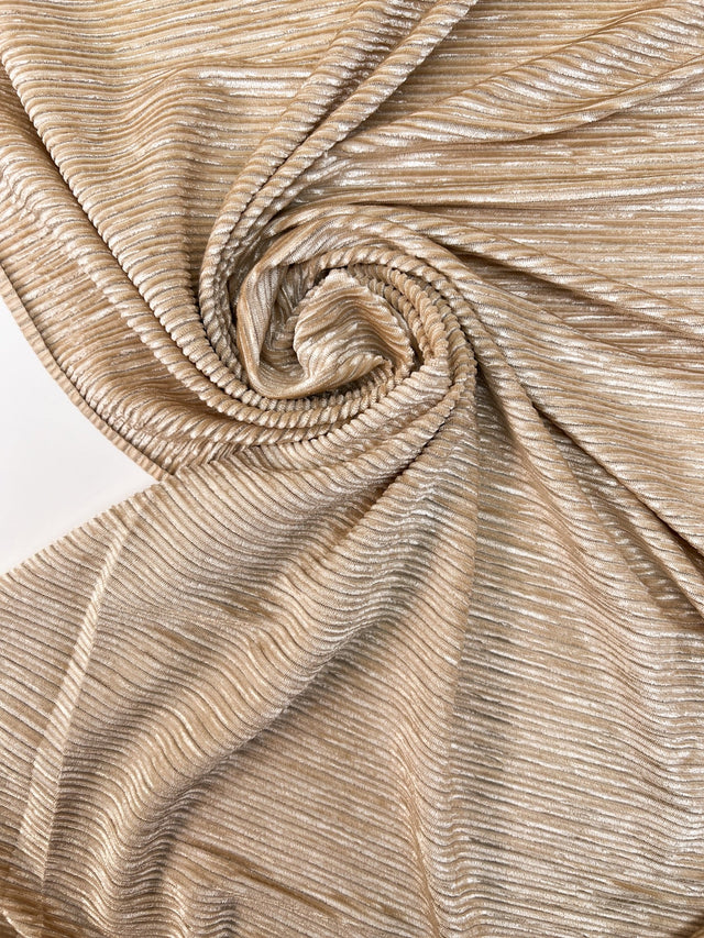 Beige Ribbed Knitted Lurex Fabric