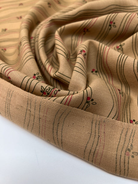 Wool Dress Fabric Brown Beige Striped