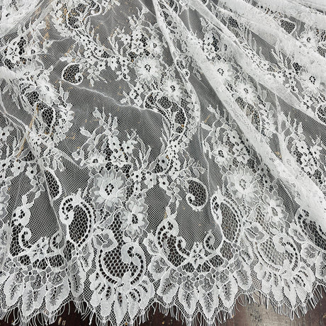 3 Yards Chantilly Embroidered Lace Fabric with Eyelash Scallop