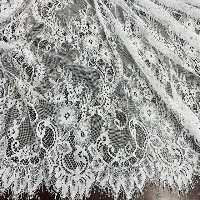 Embroidered Lace Fabric with Eyelash Scallop